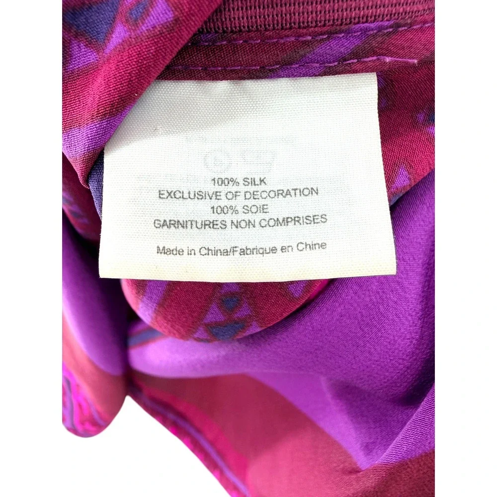 Tory Burch Purple Silk Ruffle Tunic Blouse Geometric Print‎ 3/4 Sleeve Size 8